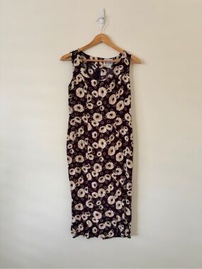 90s Y2K Brown Sunflower Bias sleeveless Midi Dress